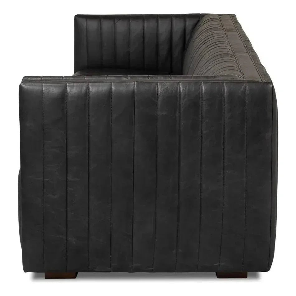 Everett Sofa Channel Black Leather Couch - LOOMLAN - Sarreid - Sofas & Loveseats