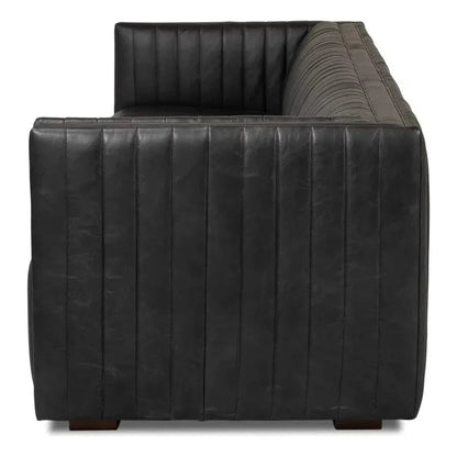 Everett Sofa Channel Black Leather Couch - LOOMLAN - Sarreid - Sofas & Loveseats