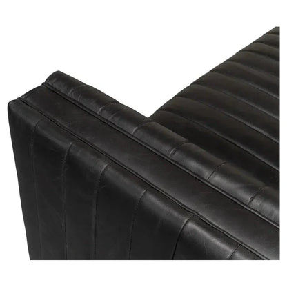 Everett Sofa Channel Black Leather Couch - LOOMLAN - Sarreid - Sofas & Loveseats