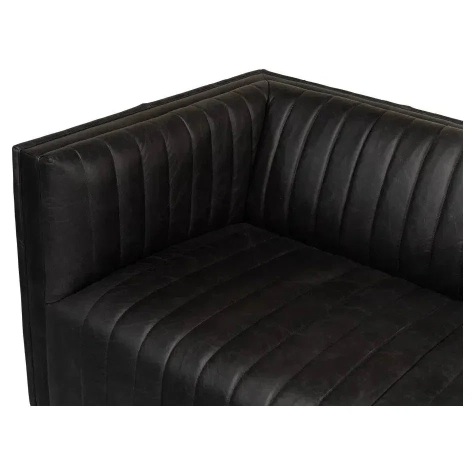 Everett Sofa Channel Black Leather Couch - LOOMLAN - Sarreid - Sofas & Loveseats