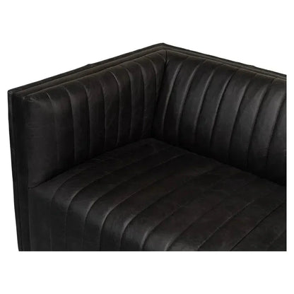 Everett Sofa Channel Black Leather Couch - LOOMLAN - Sarreid - Sofas & Loveseats