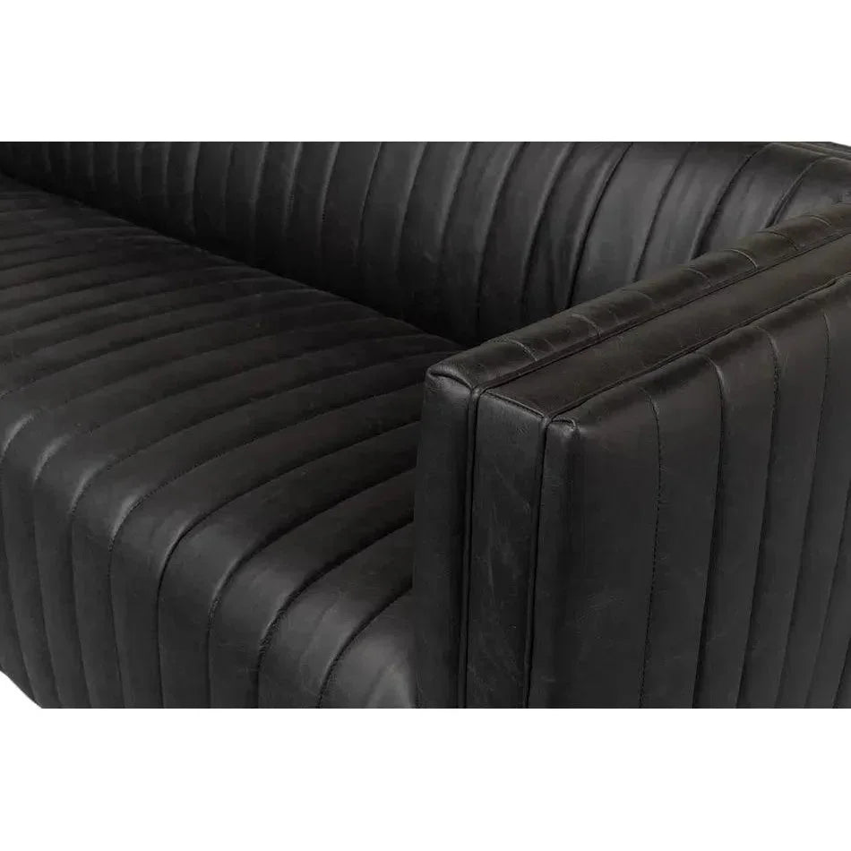 Everett Sofa Channel Black Leather Couch - LOOMLAN - Sarreid - Sofas & Loveseats