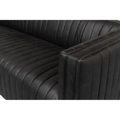 Everett Sofa Channel Black Leather Couch - LOOMLAN - Sarreid - Sofas & Loveseats