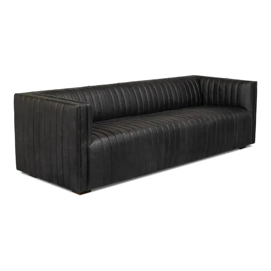 Everett Sofa Channel Black Leather Couch - LOOMLAN - Sarreid - Sofas & Loveseats