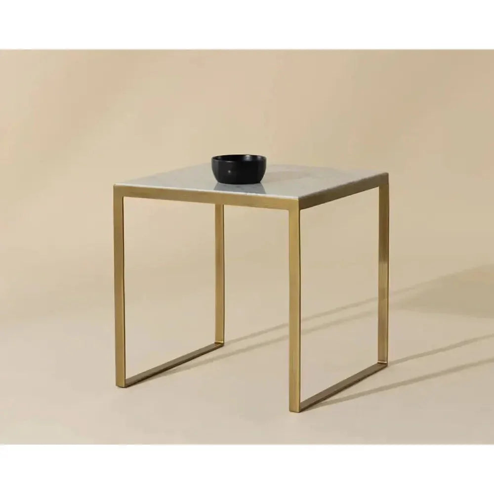 Evert White Marble Topped Square End Table - LOOMLAN - SUNPAN - Side Tables
