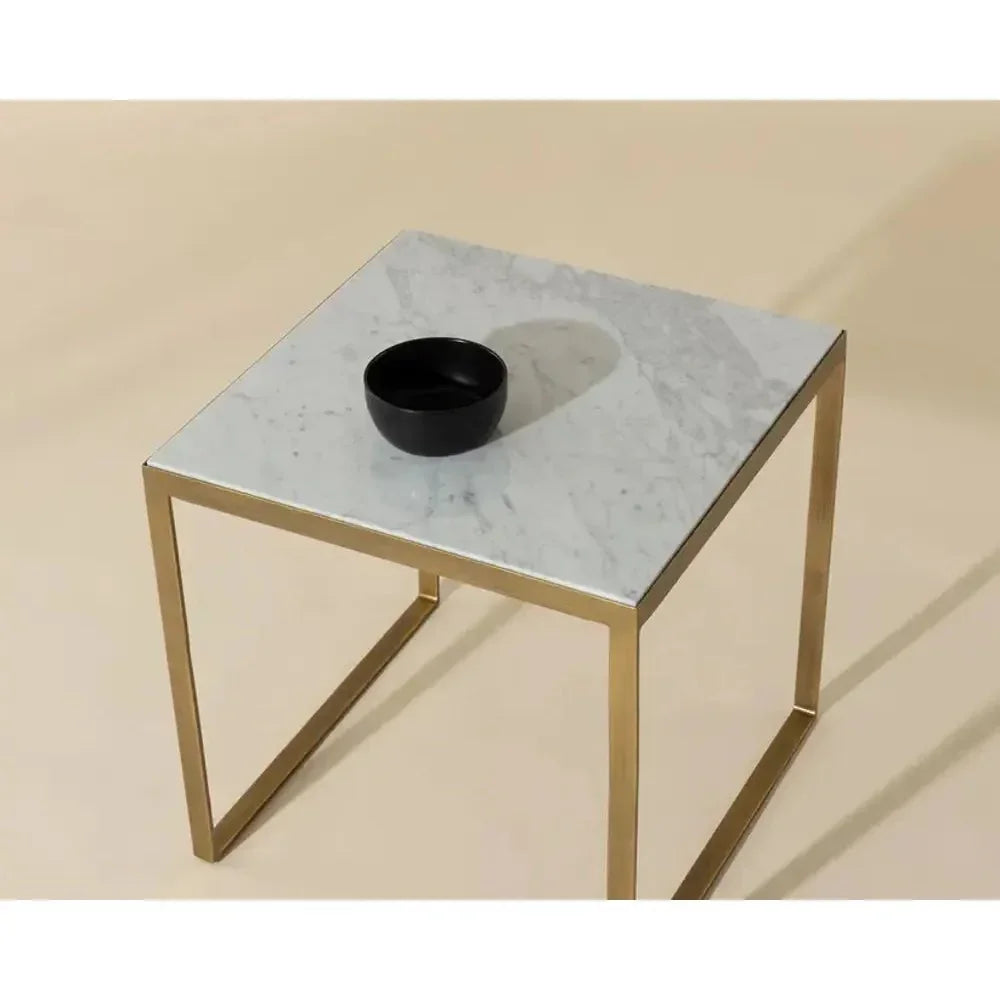 Evert White Marble Topped Square End Table - LOOMLAN - SUNPAN - Side Tables