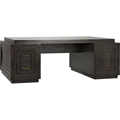 Extra Large Mentor Desk,Wood Unique Desk Drawers-Home Office Desks-Noir-LOOMLAN