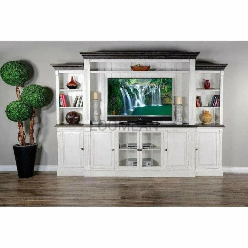 Extra Long Narrow White TV Stand Glass Doors - LOOMLAN - Sunny D - TV Stands & Media Centers