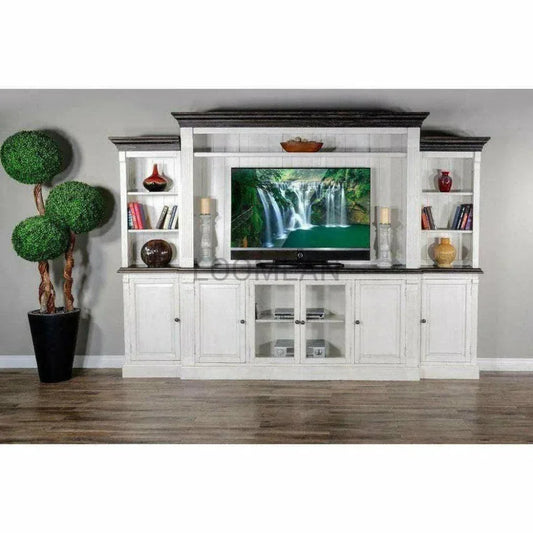 Extra Long Narrow White TV Stand Glass Doors - LOOMLAN - Sunny D - TV Stands & Media Centers