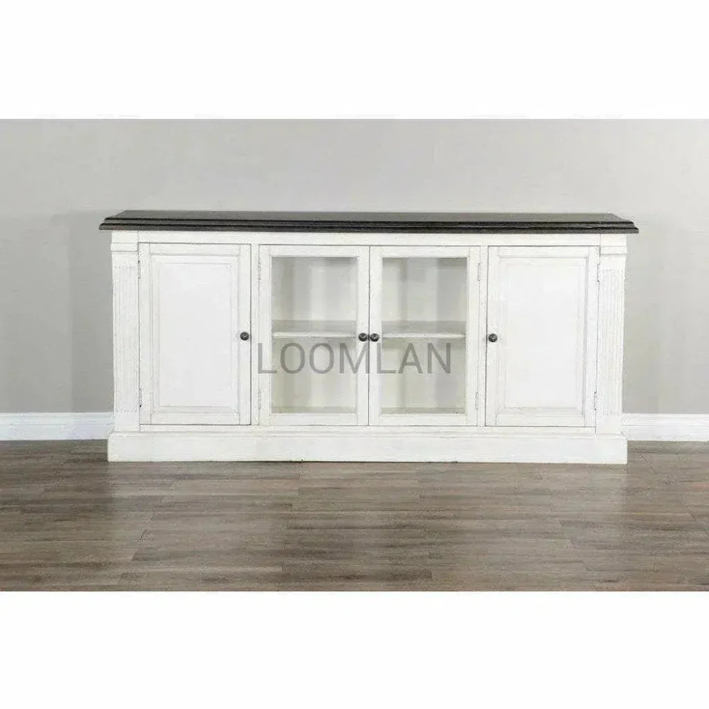 Extra Long Narrow White TV Stand Glass Doors - LOOMLAN - Sunny D - TV Stands & Media Centers