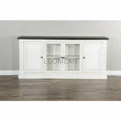 Extra Long Narrow White TV Stand Glass Doors - LOOMLAN - Sunny D - TV Stands & Media Centers