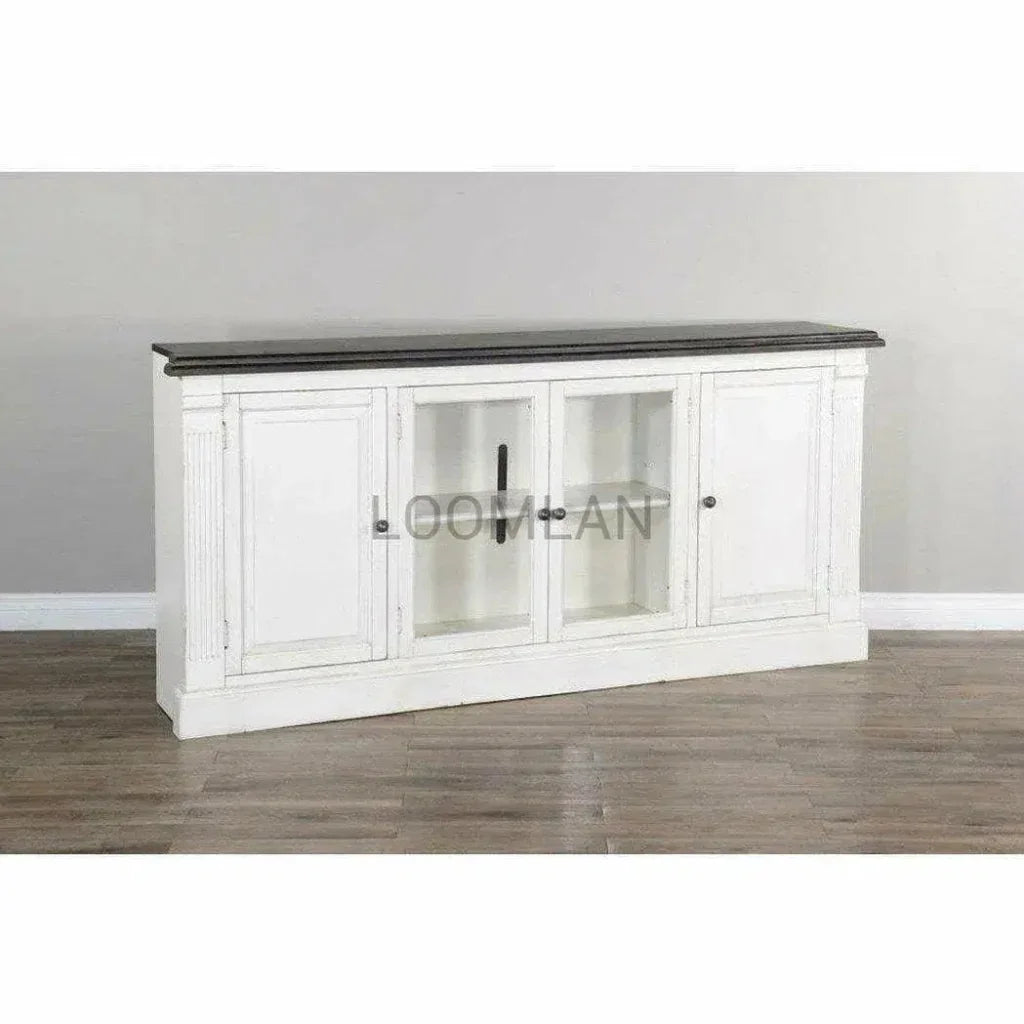 Extra Long Narrow White TV Stand Glass Doors - LOOMLAN - Sunny D - TV Stands & Media Centers