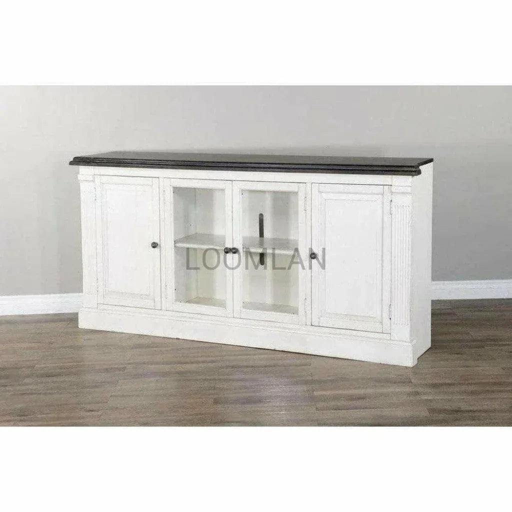 Extra Long Narrow White TV Stand Glass Doors - LOOMLAN - Sunny D - TV Stands & Media Centers