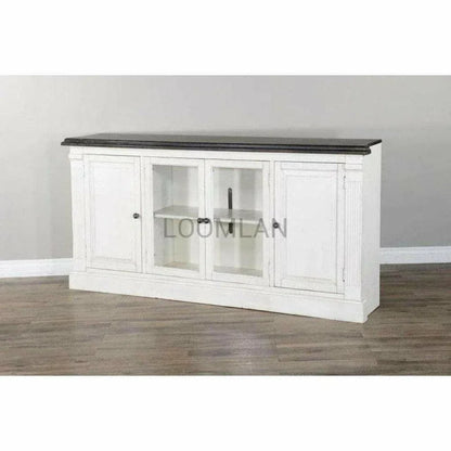 Extra Long Narrow White TV Stand Glass Doors - LOOMLAN - Sunny D - TV Stands & Media Centers