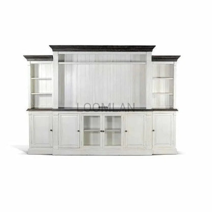 Extra Long Narrow White TV Stand Glass Doors - LOOMLAN - Sunny D - TV Stands & Media Centers