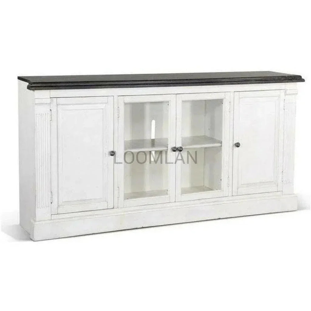 Extra Long Narrow White TV Stand Glass Doors - LOOMLAN - Sunny D - TV Stands & Media Centers