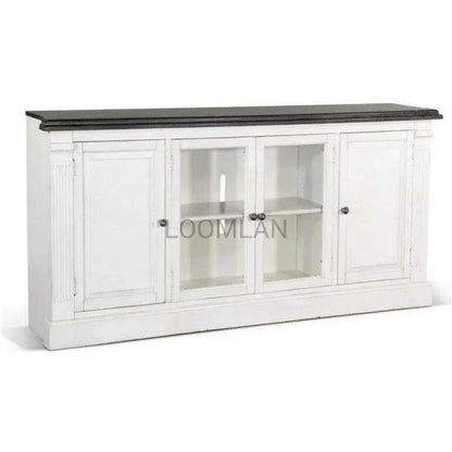 Extra Long Narrow White TV Stand Glass Doors - LOOMLAN - Sunny D - TV Stands & Media Centers