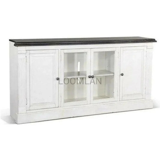 Extra Long Narrow White TV Stand Glass Doors - LOOMLAN - Sunny D - TV Stands & Media Centers