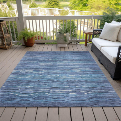 Faerain Blue Washable Indoor-Outdoor Rug