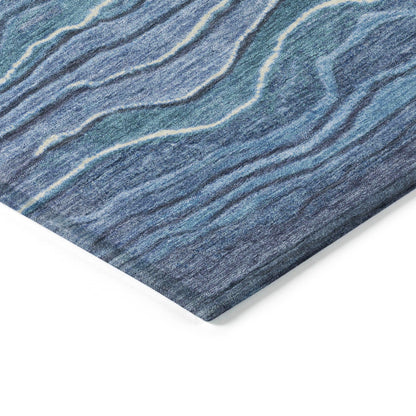 Faerain Blue Washable Indoor-Outdoor Rug