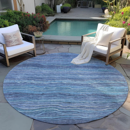 Faerain Blue Washable Indoor-Outdoor Rug