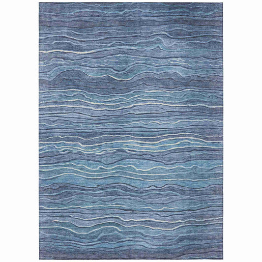 Faerain Blue Washable Indoor-Outdoor Rug