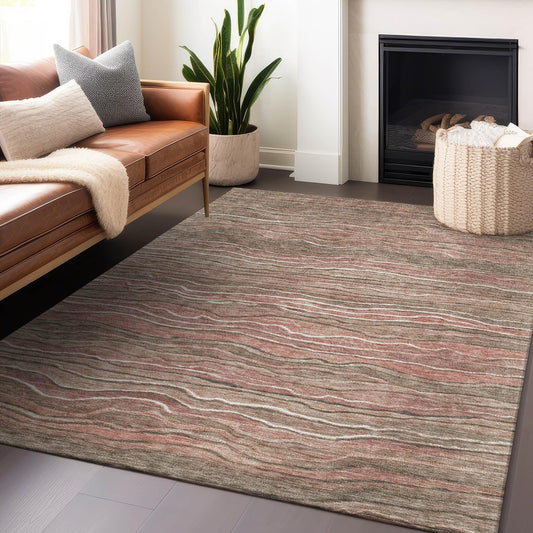 Faerain Brown Washable Indoor-Outdoor Rug