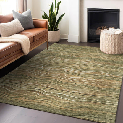 Faerain Green Washable Indoor-Outdoor Rug