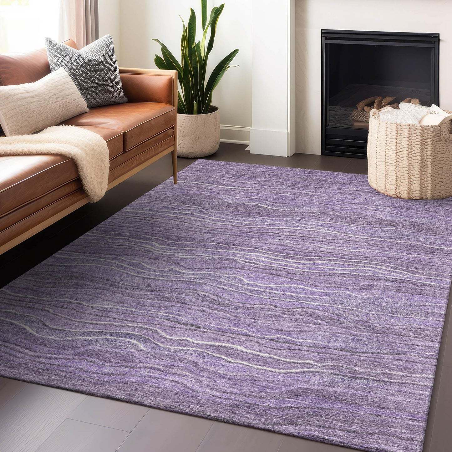 Faerain Purple Washable Indoor-Outdoor Rug