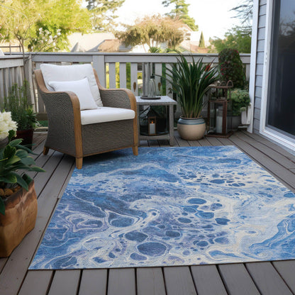 Faerara Blue Washable Indoor-Outdoor Rug