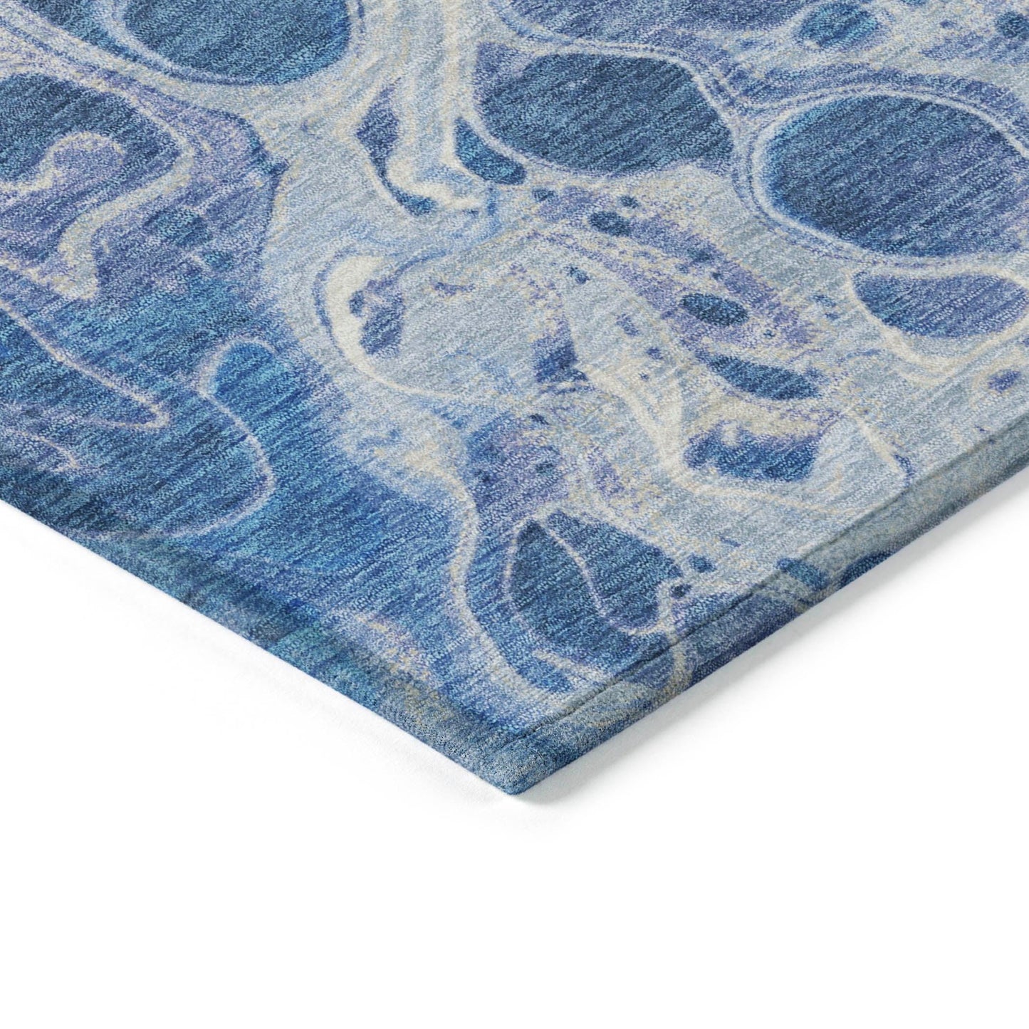 Faerara Blue Washable Indoor-Outdoor Rug