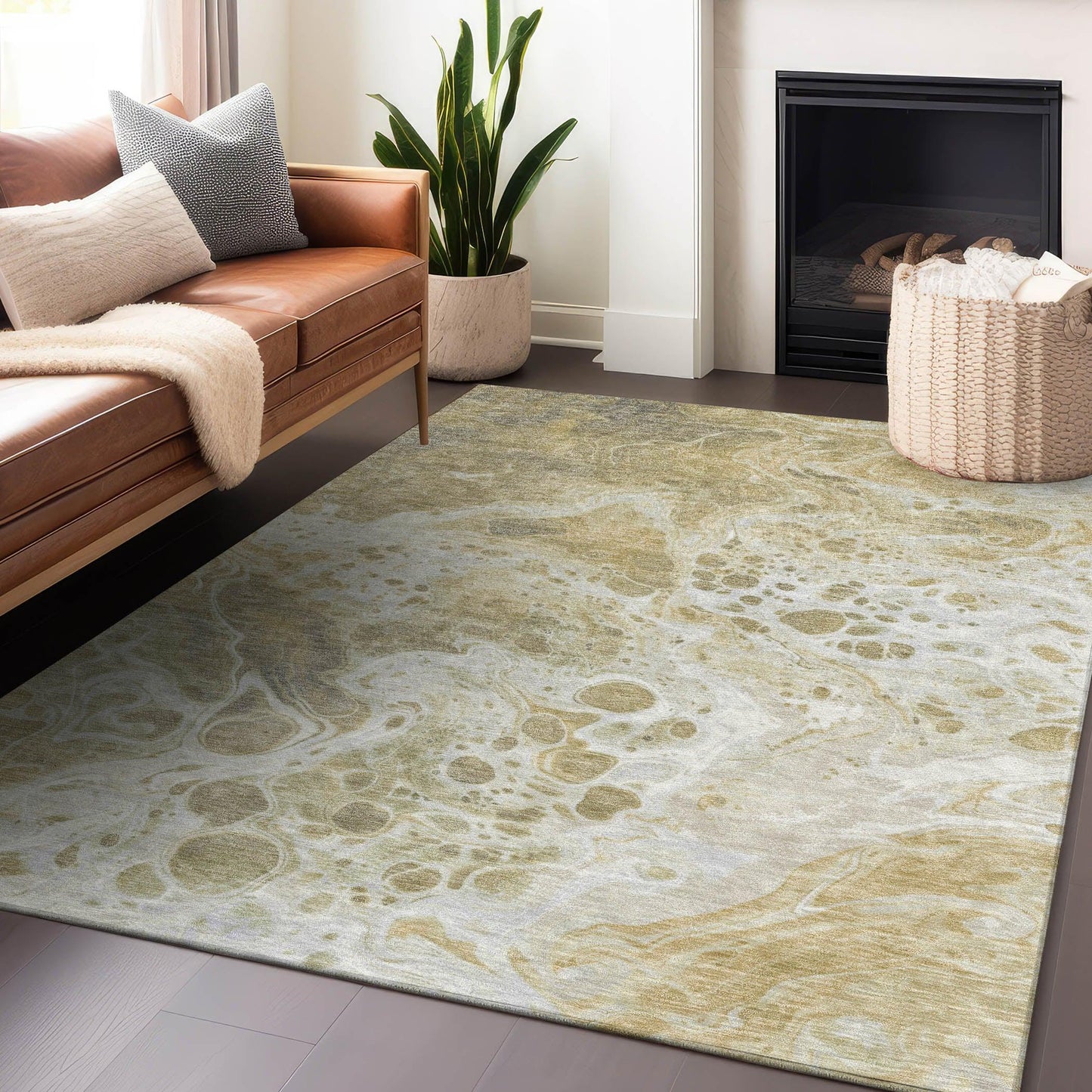 Faerara Gold Washable Indoor-Outdoor Rug