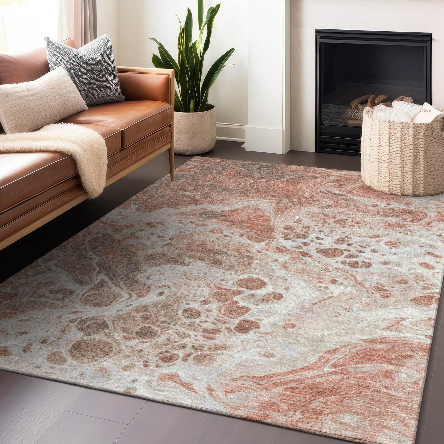 Faerara Orange Washable Indoor-Outdoor Rug