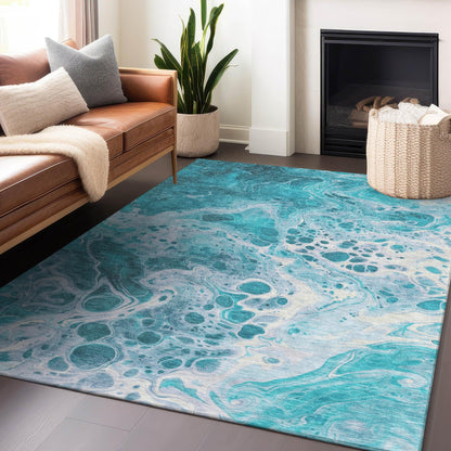 Faerara Teal Washable Indoor-Outdoor Rug