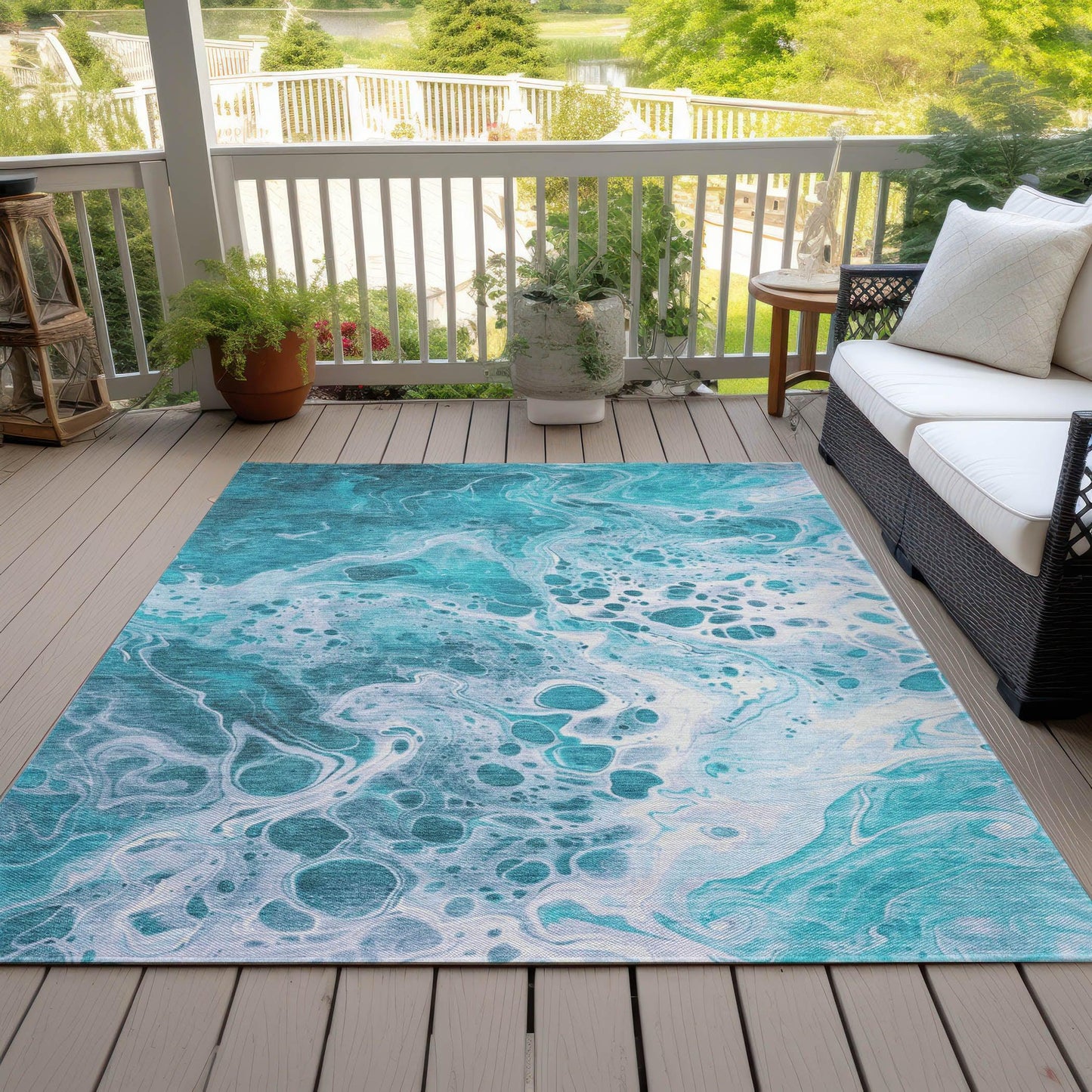 Faerara Teal Washable Indoor-Outdoor Rug