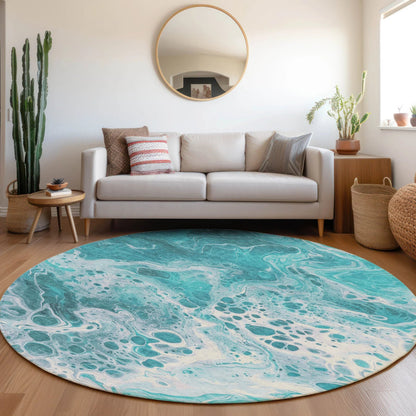 Faerara Teal Washable Indoor-Outdoor Rug