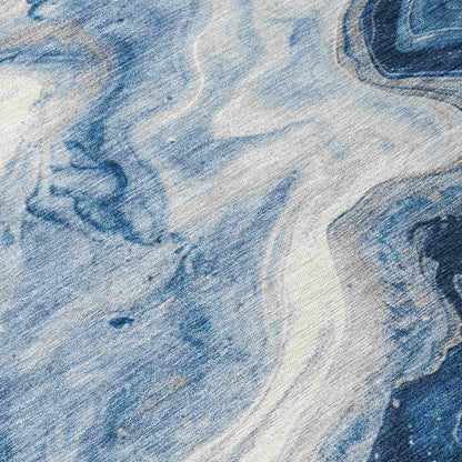 Faeras Blue Washable Indoor-Outdoor Rug