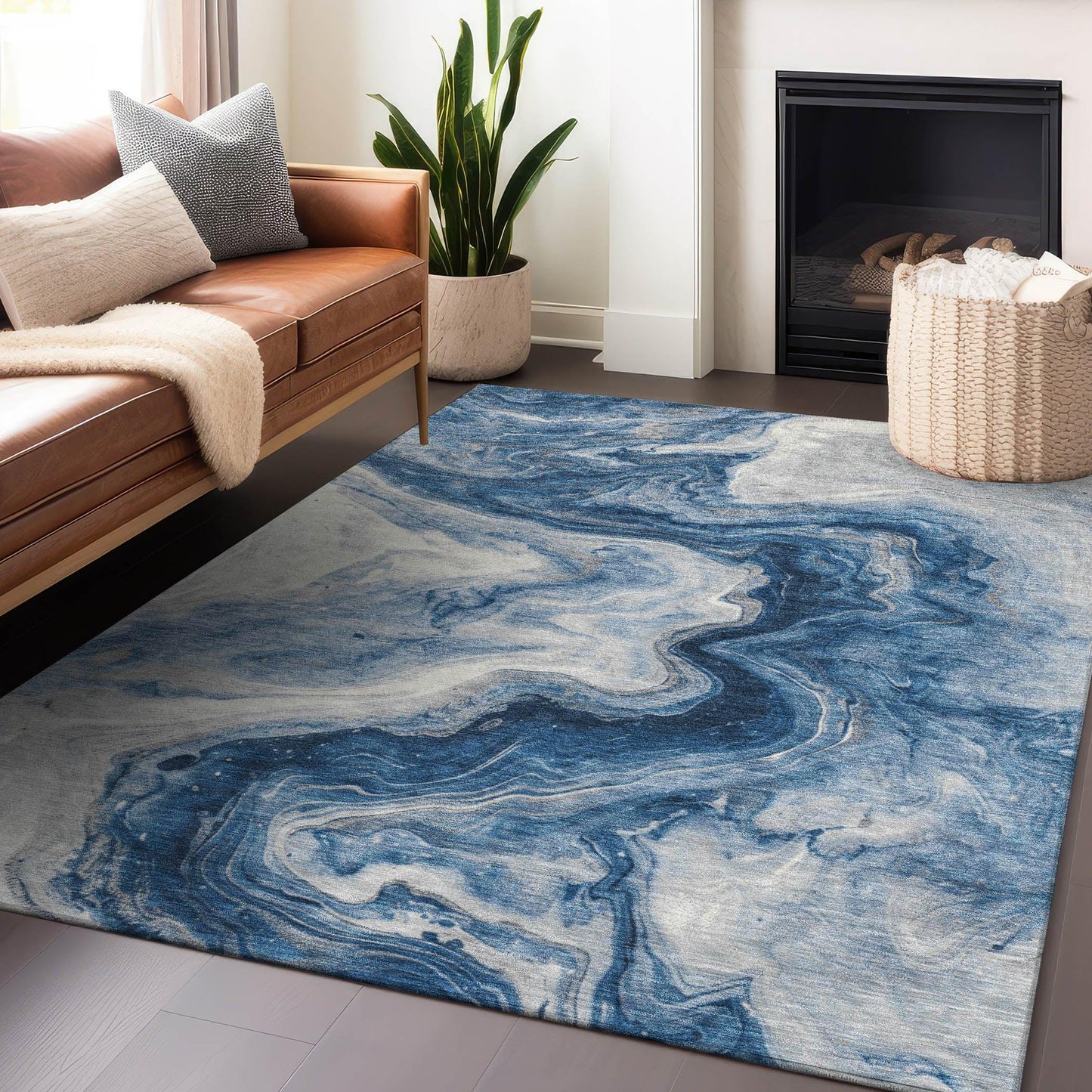 Faeras Blue Washable Indoor-Outdoor Rug