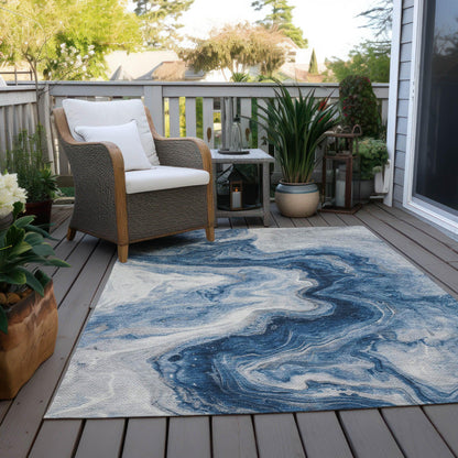 Faeras Blue Washable Indoor-Outdoor Rug