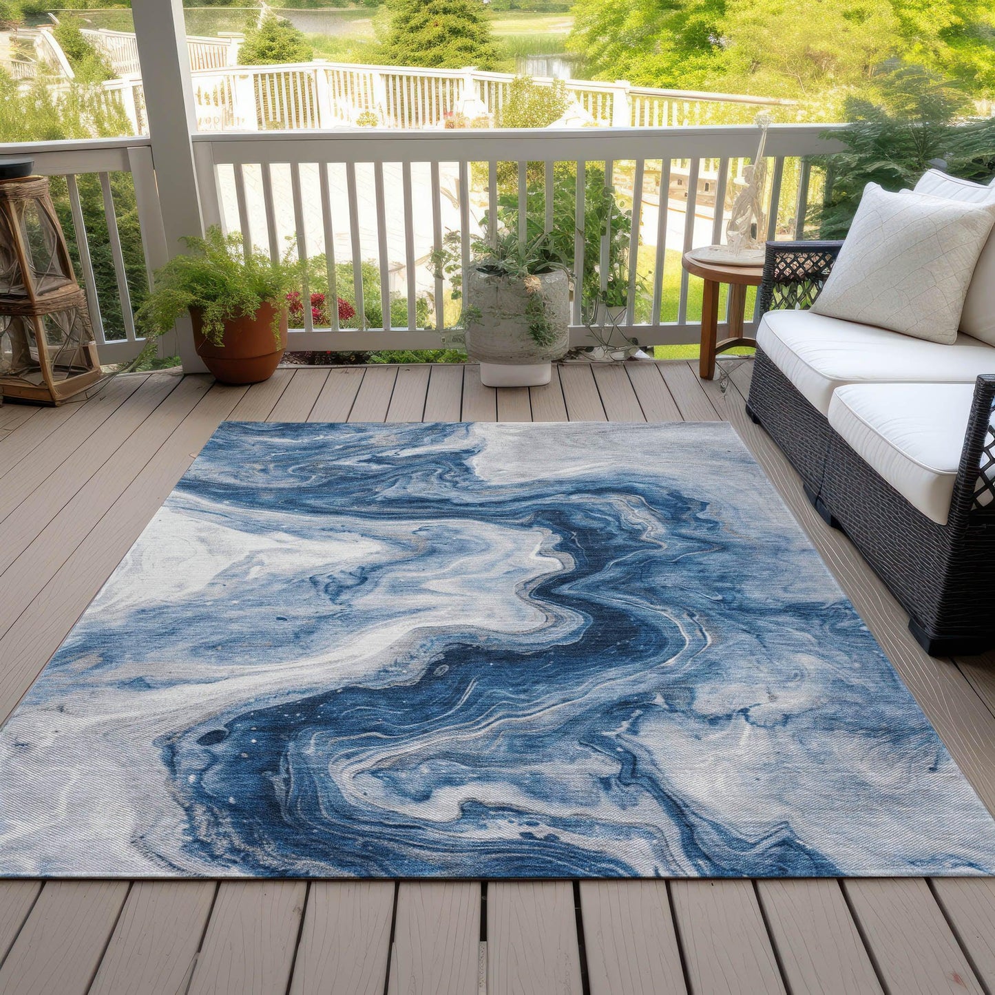 Faeras Blue Washable Indoor-Outdoor Rug