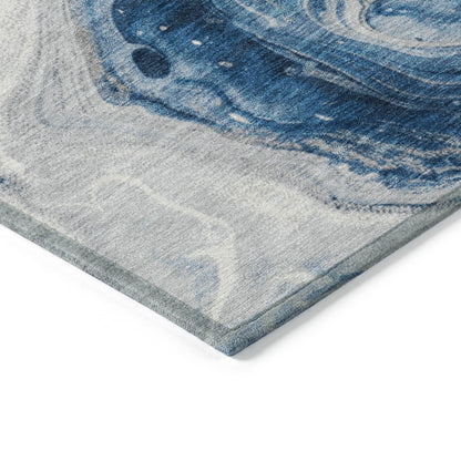 Faeras Blue Washable Indoor-Outdoor Rug