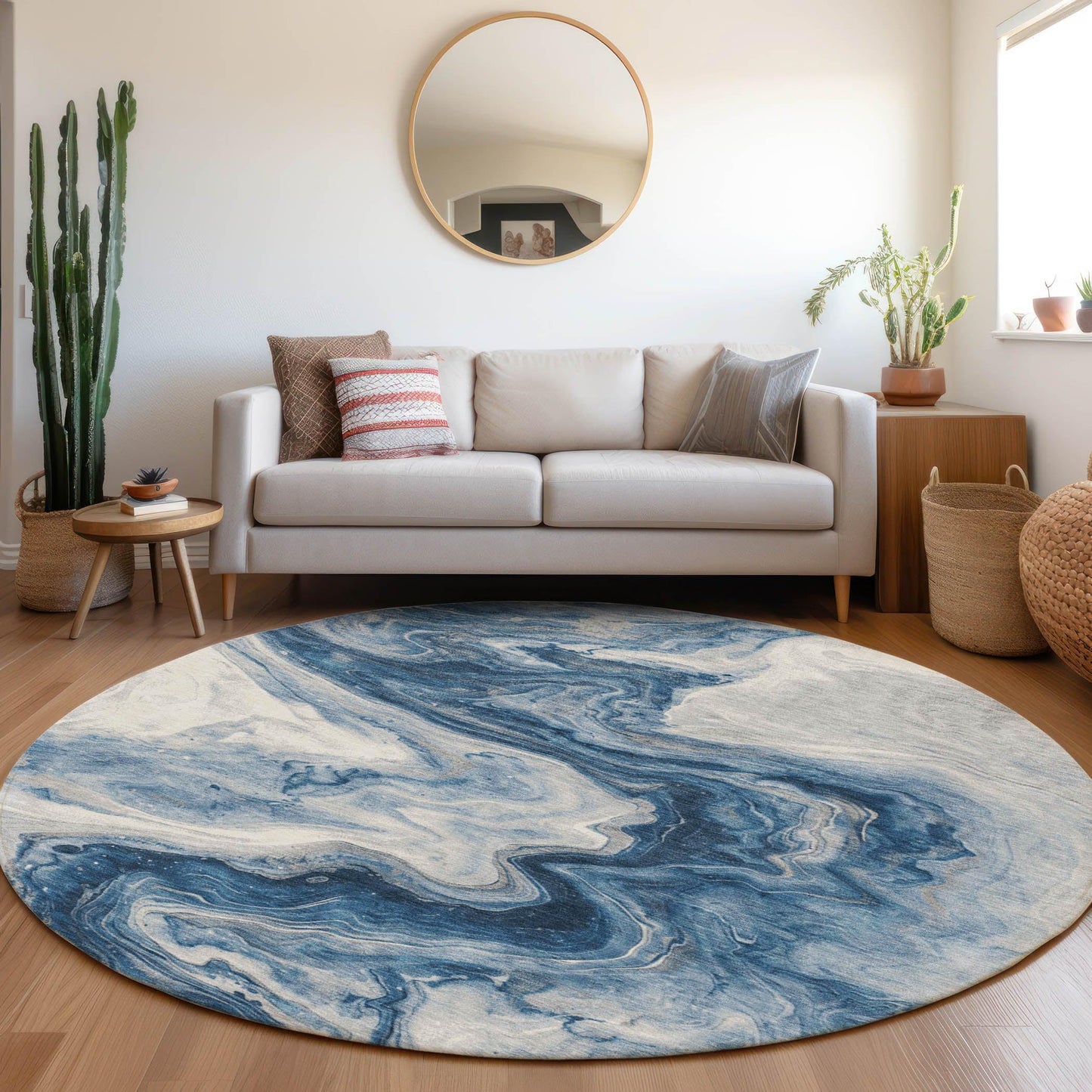 Faeras Blue Washable Indoor-Outdoor Rug