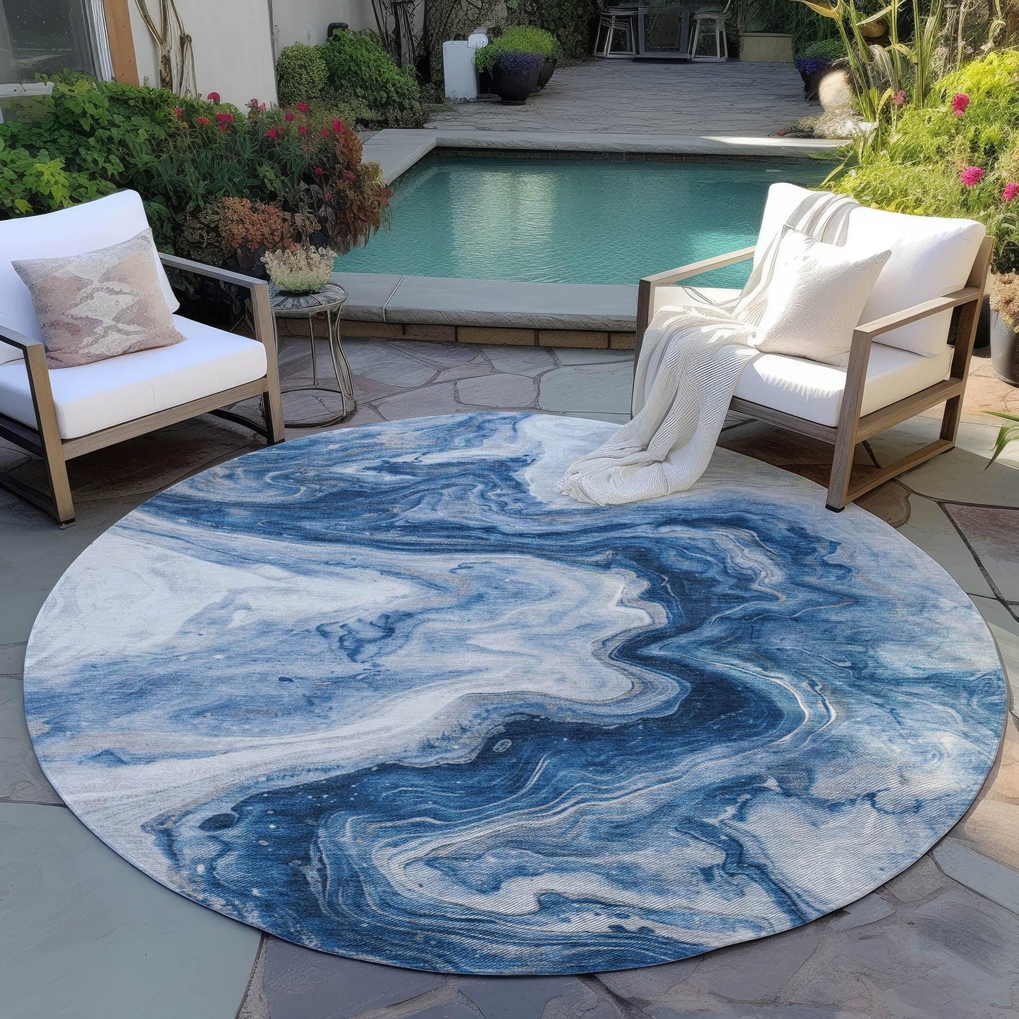 Faeras Blue Washable Indoor-Outdoor Rug