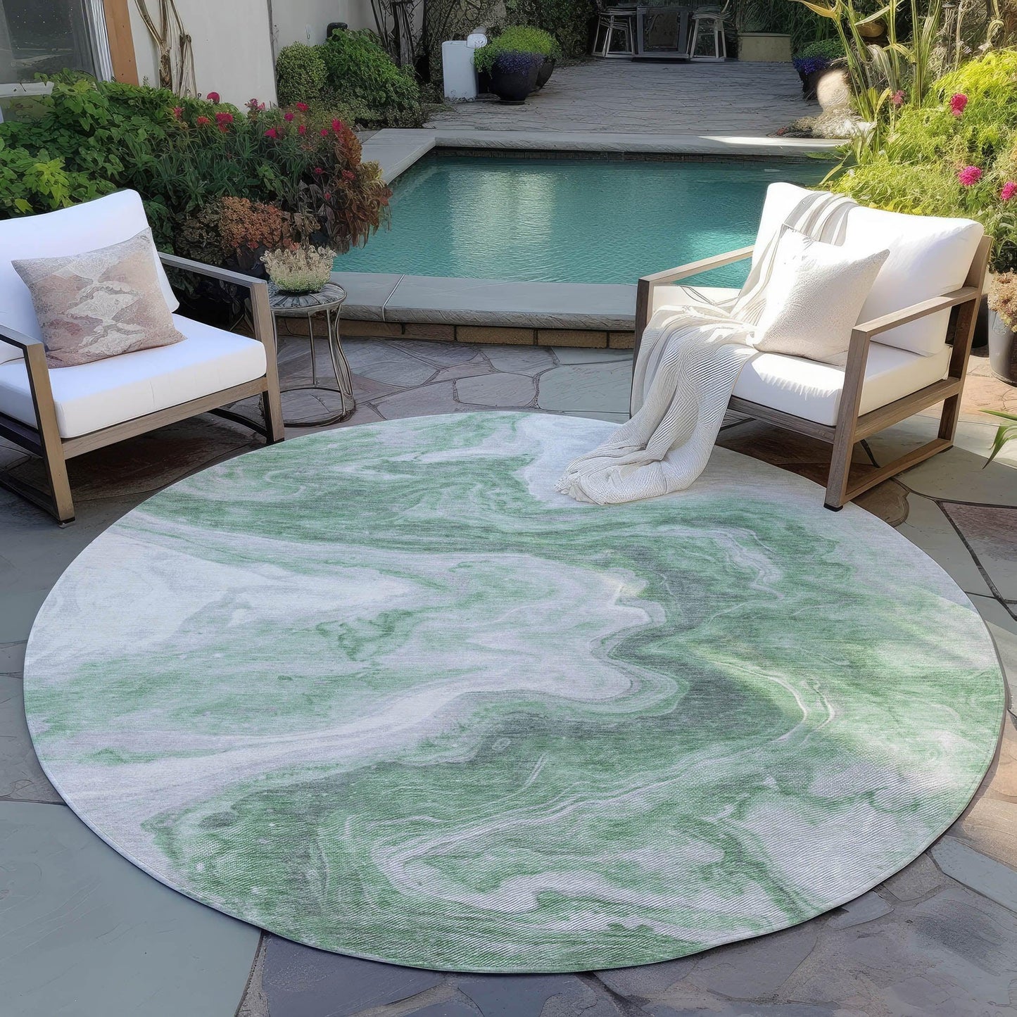 Faeras Green Washable Indoor-Outdoor Rug