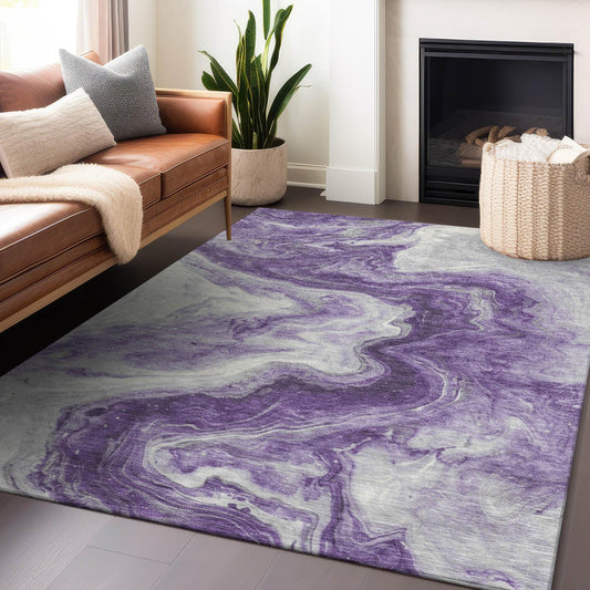 Faeras Purple Washable Indoor-Outdoor Rug
