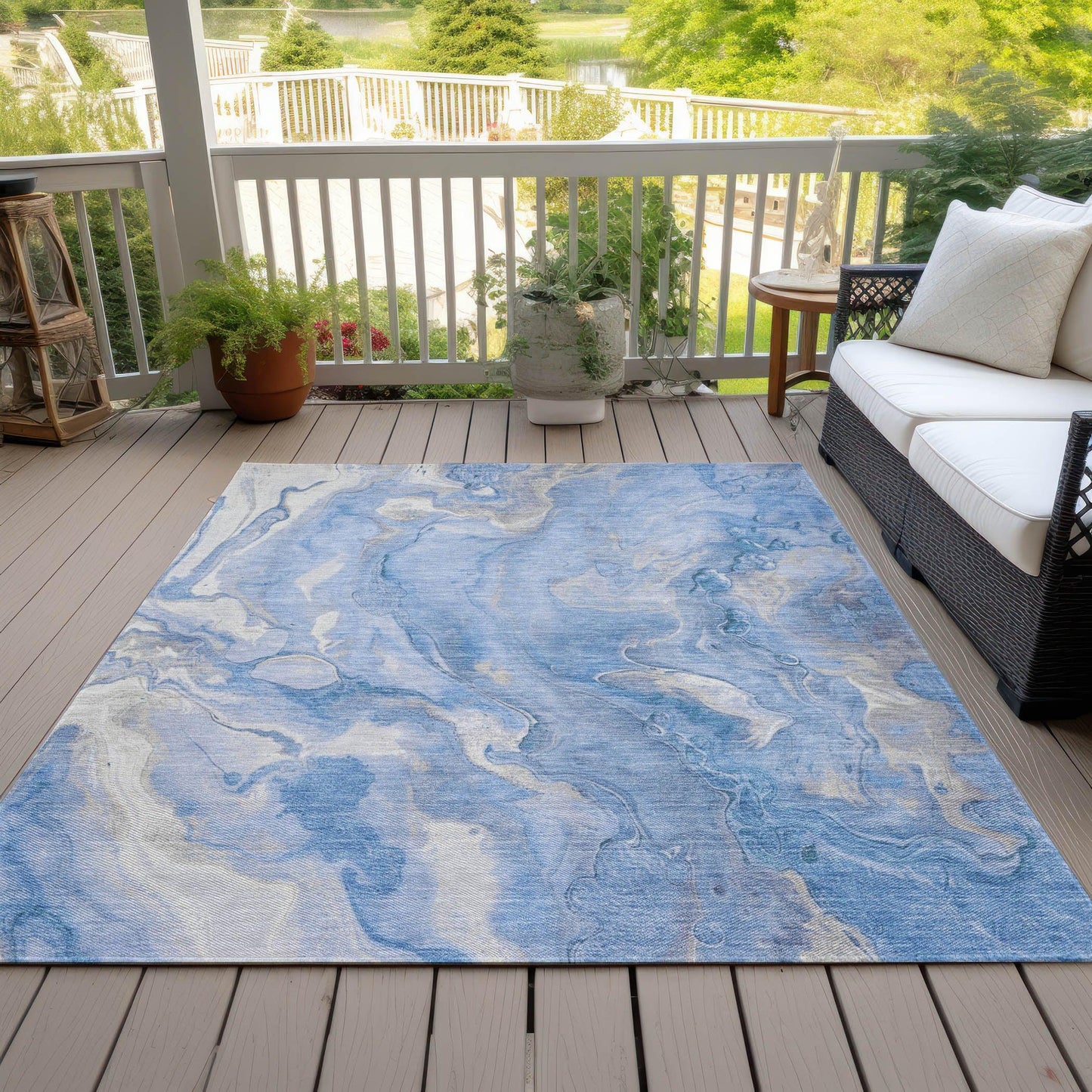 Faerel Blue Washable Indoor-Outdoor Rug