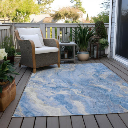 Faerel Blue Washable Indoor-Outdoor Rug