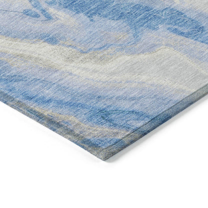 Faerel Blue Washable Indoor-Outdoor Rug