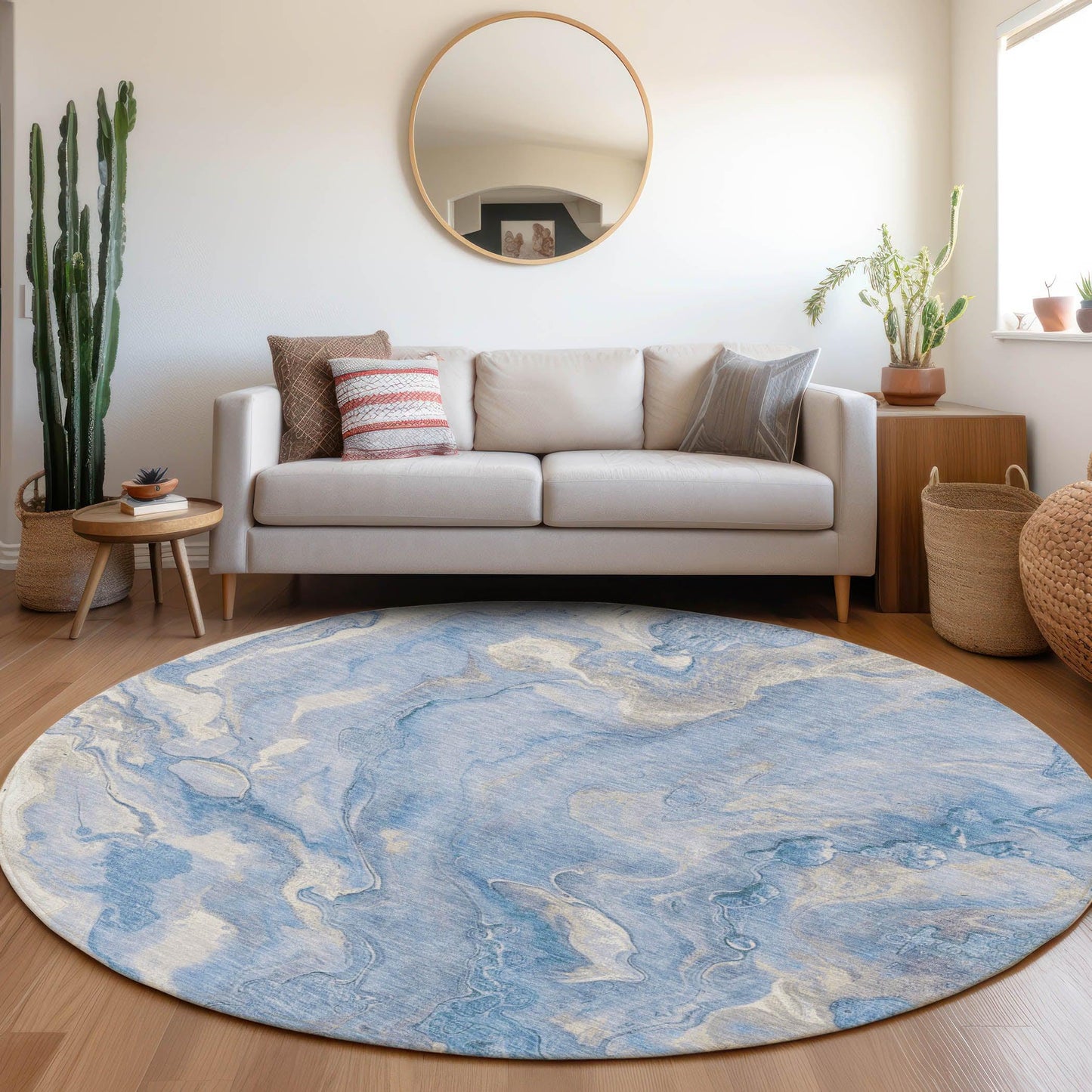 Faerel Blue Washable Indoor-Outdoor Rug