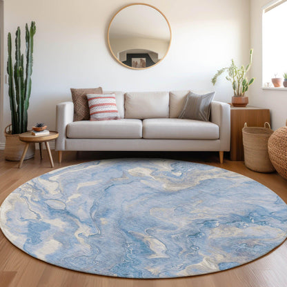 Faerel Blue Washable Indoor-Outdoor Rug